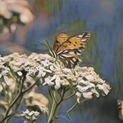 Visual representation of monarch butterfly on a white flower