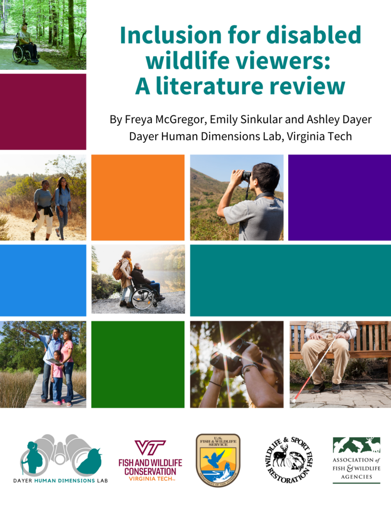 Screenshot of a front cover with the title Inclusion for disabled wildlife viewers: A literature review